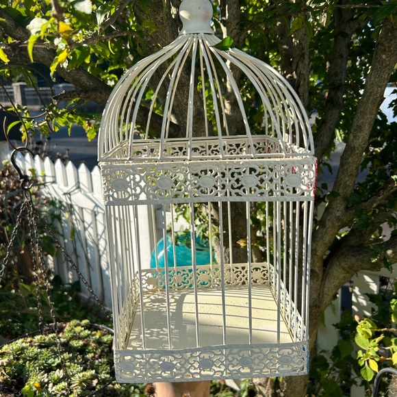 Vintage Square White Metal Bird Cage Decoration - Picture 4 of 8